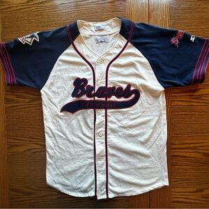 STARTER Vintage MLB Baseball Atlanta Braves Jersey Cream Sewn Size L